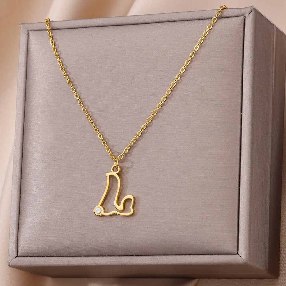 Crystal Initial Outline Necklace