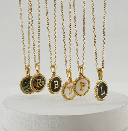Round Abalone Initial Pendant Necklace