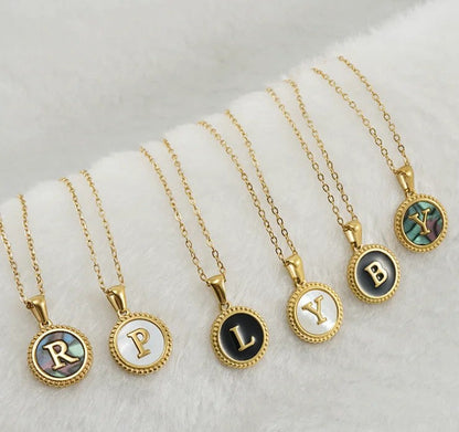 Round Abalone Initial Pendant Necklace