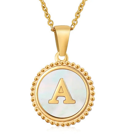 Round Abalone Initial Pendant Necklace