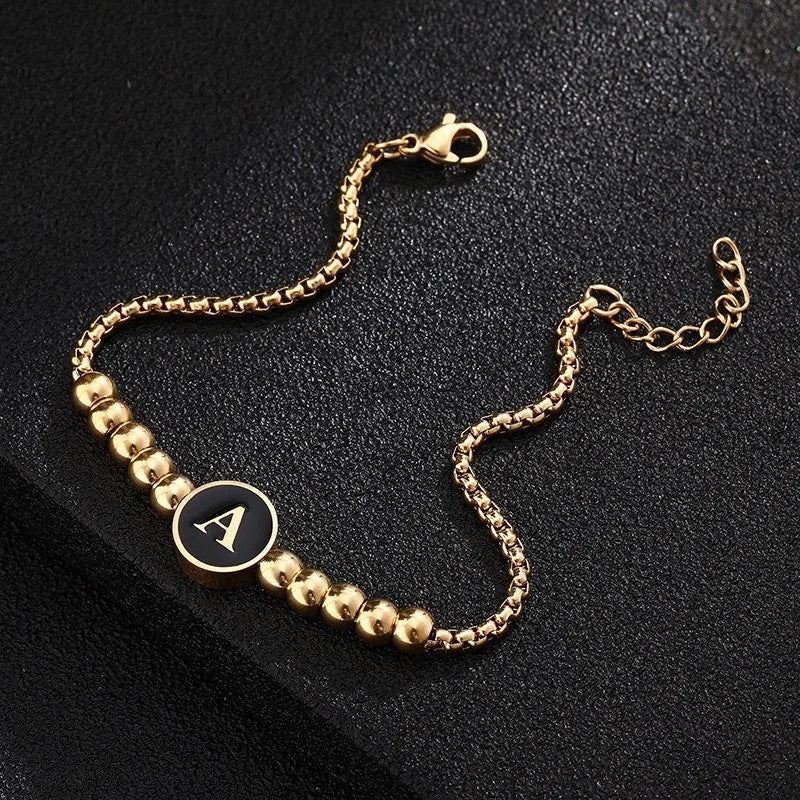 Black Initial Bead Bracelet