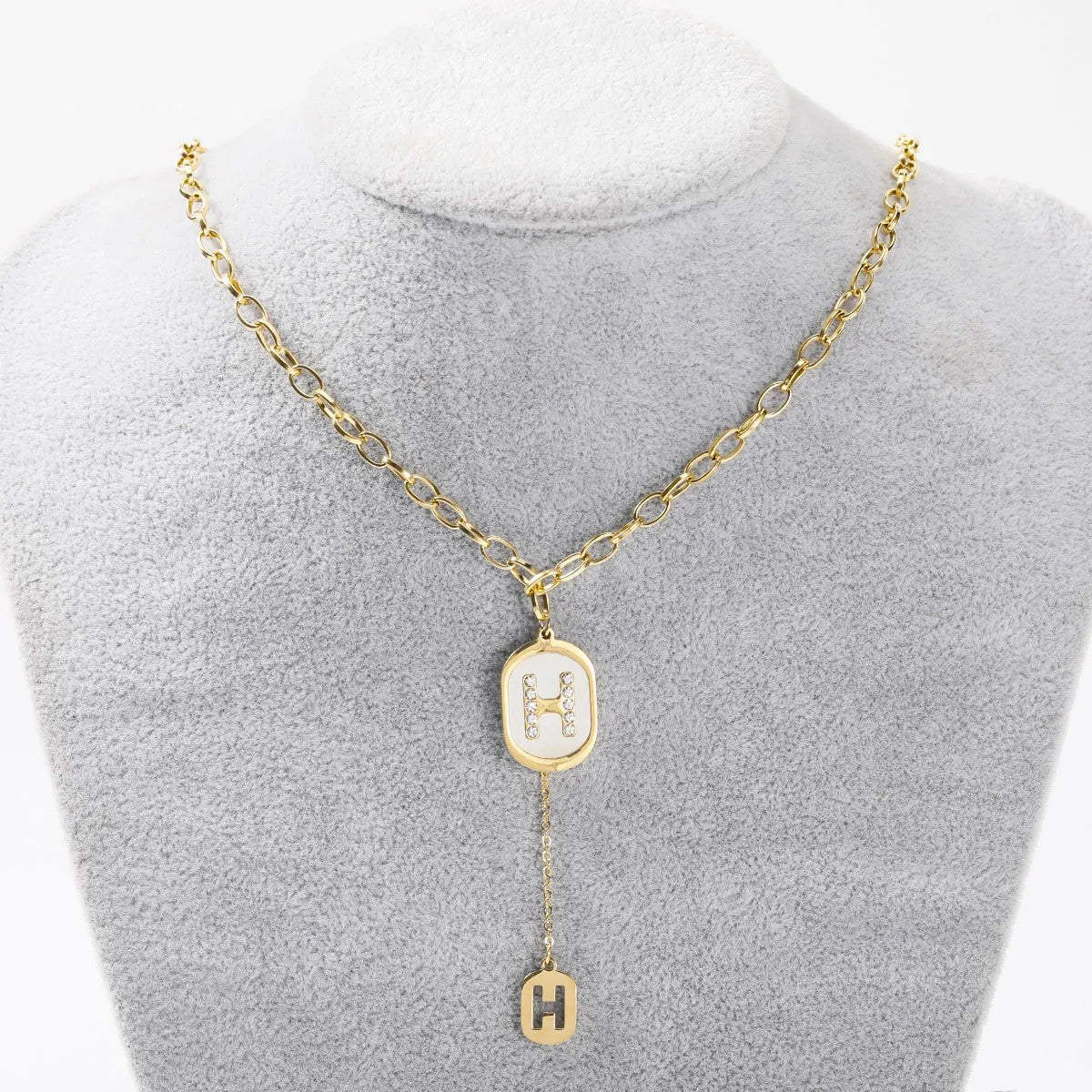 Crystal H Oval Pendant Necklace