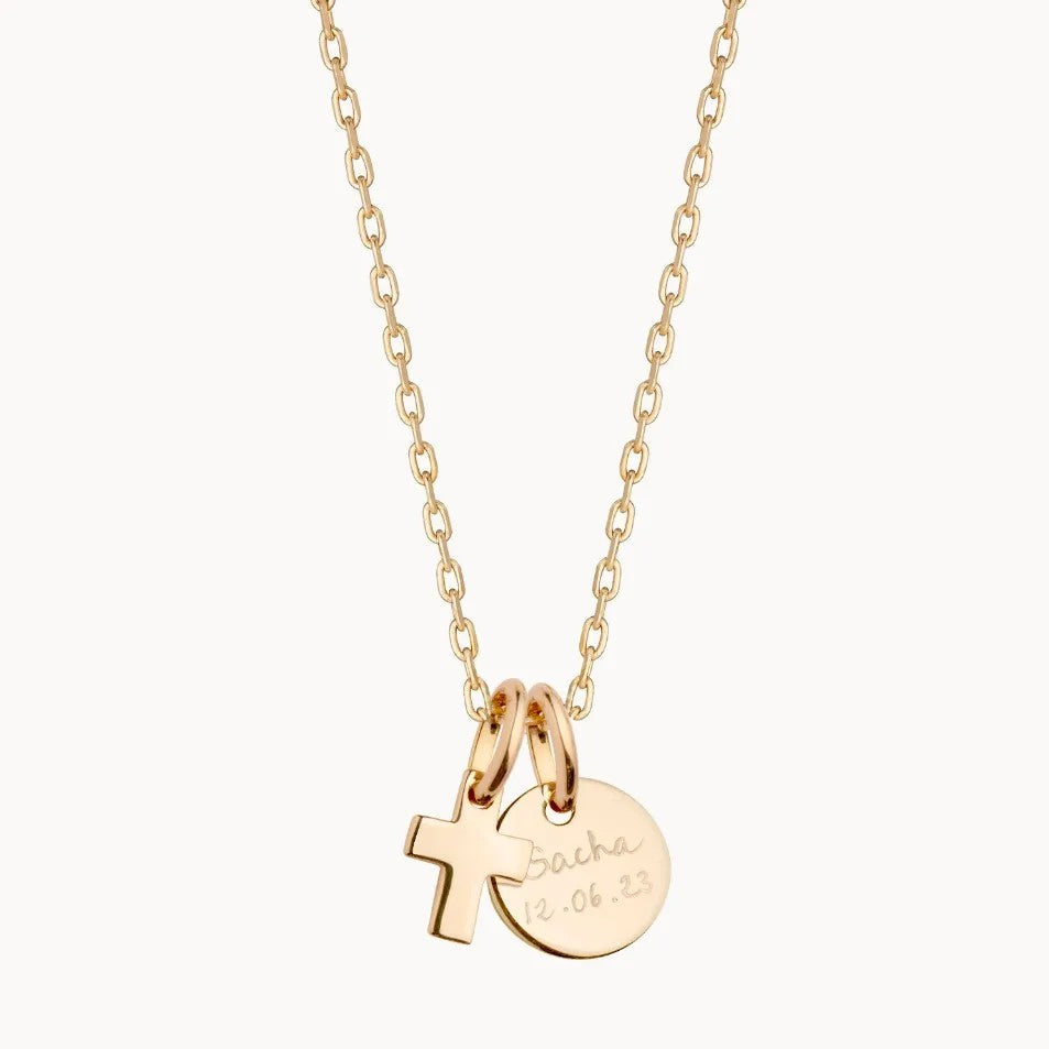 Personalized Cross & Disc Necklace