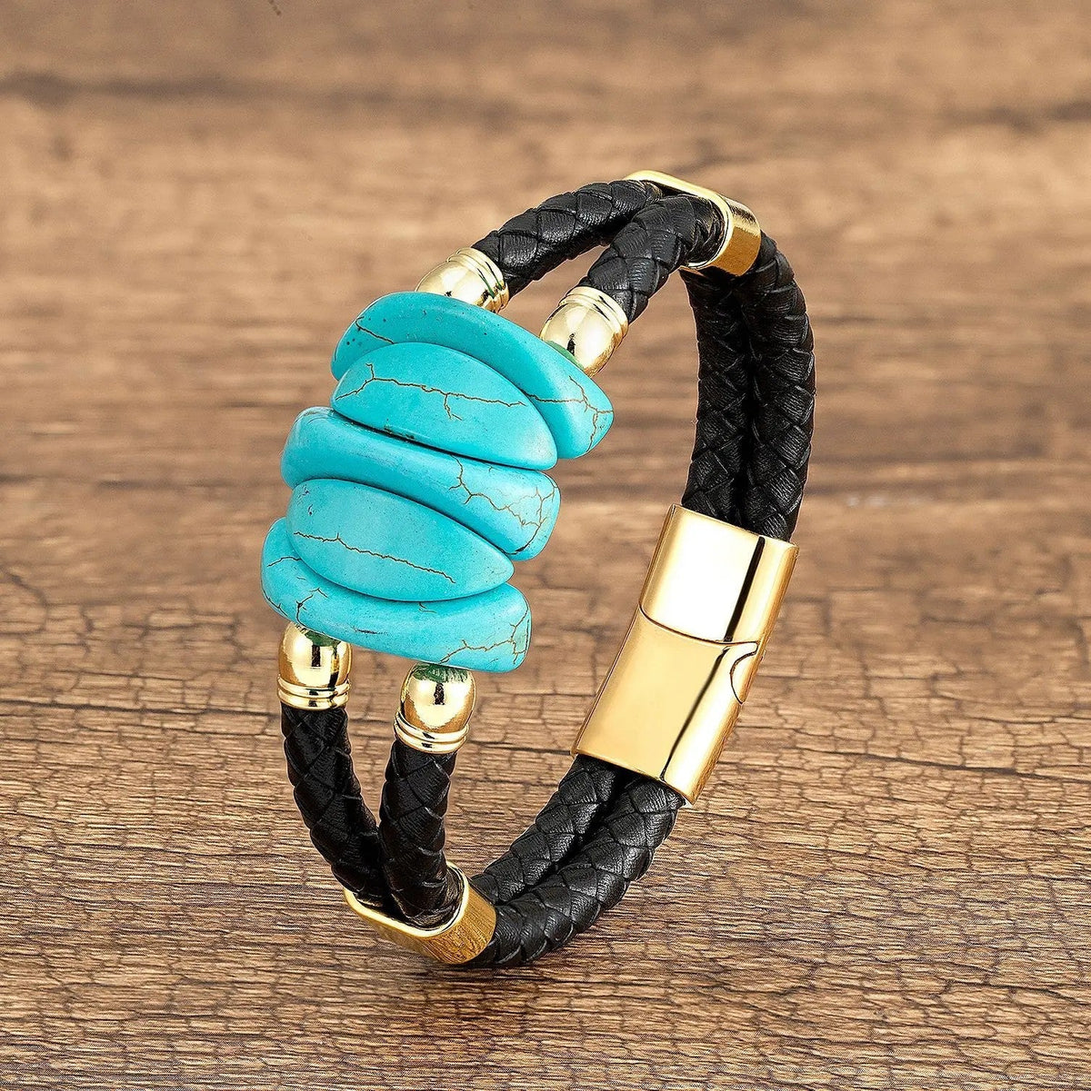 Turquoise Stone Braided Leather Bracelet