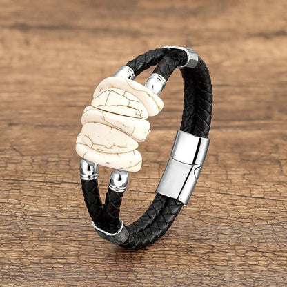 Turquoise Stone Braided Leather Bracelet