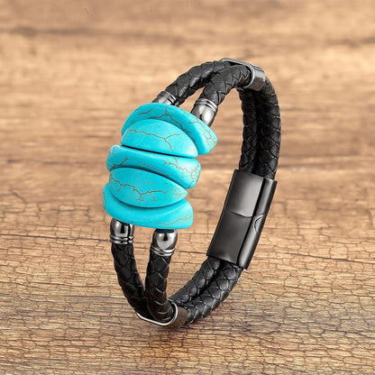 Turquoise Stone Braided Leather Bracelet