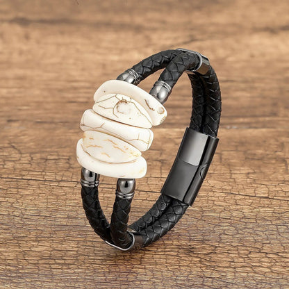 Turquoise Stone Braided Leather Bracelet