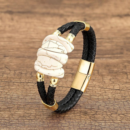 Turquoise Stone Braided Leather Bracelet