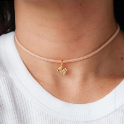 Crystal Initial Velvet Choker Necklace
