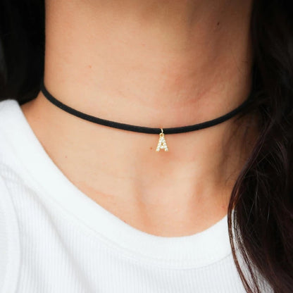 Crystal Initial Velvet Choker Necklace