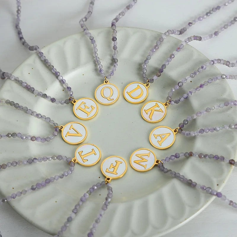 Amethyst Bead Initial Necklace