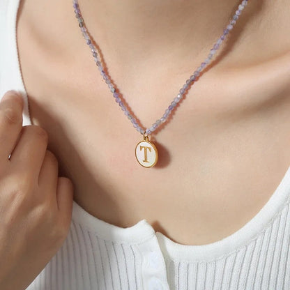 Amethyst Bead Initial Necklace