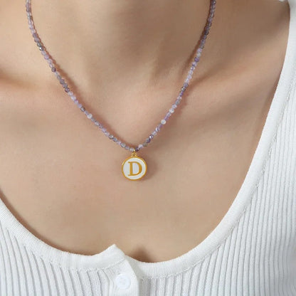 Amethyst Bead Initial Necklace
