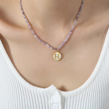 Amethyst Bead Initial Necklace