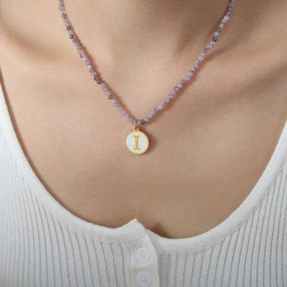 Amethyst Bead Initial Necklace