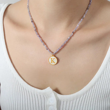 Amethyst Bead Initial Necklace