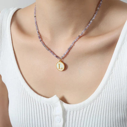 Amethyst Bead Initial Necklace