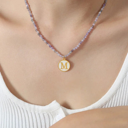 Amethyst Bead Initial Necklace