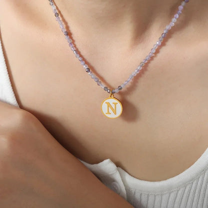 Amethyst Bead Initial Necklace