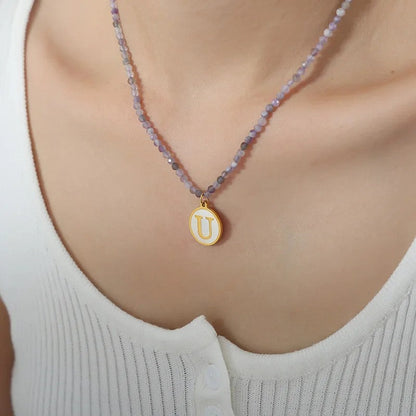Amethyst Bead Initial Necklace