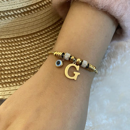 Gold Initial Evil Eye Beaded Pendant