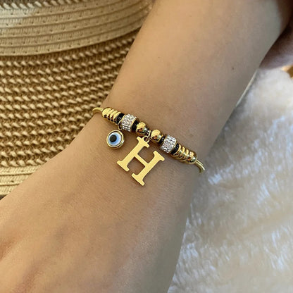 Gold Initial Evil Eye Beaded Pendant