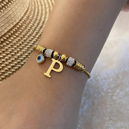 Gold Initial Evil Eye Beaded Pendant