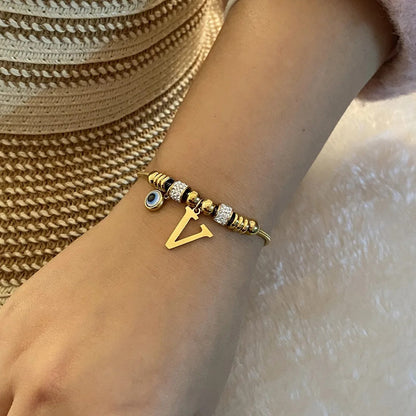 Gold Initial Evil Eye Beaded Pendant