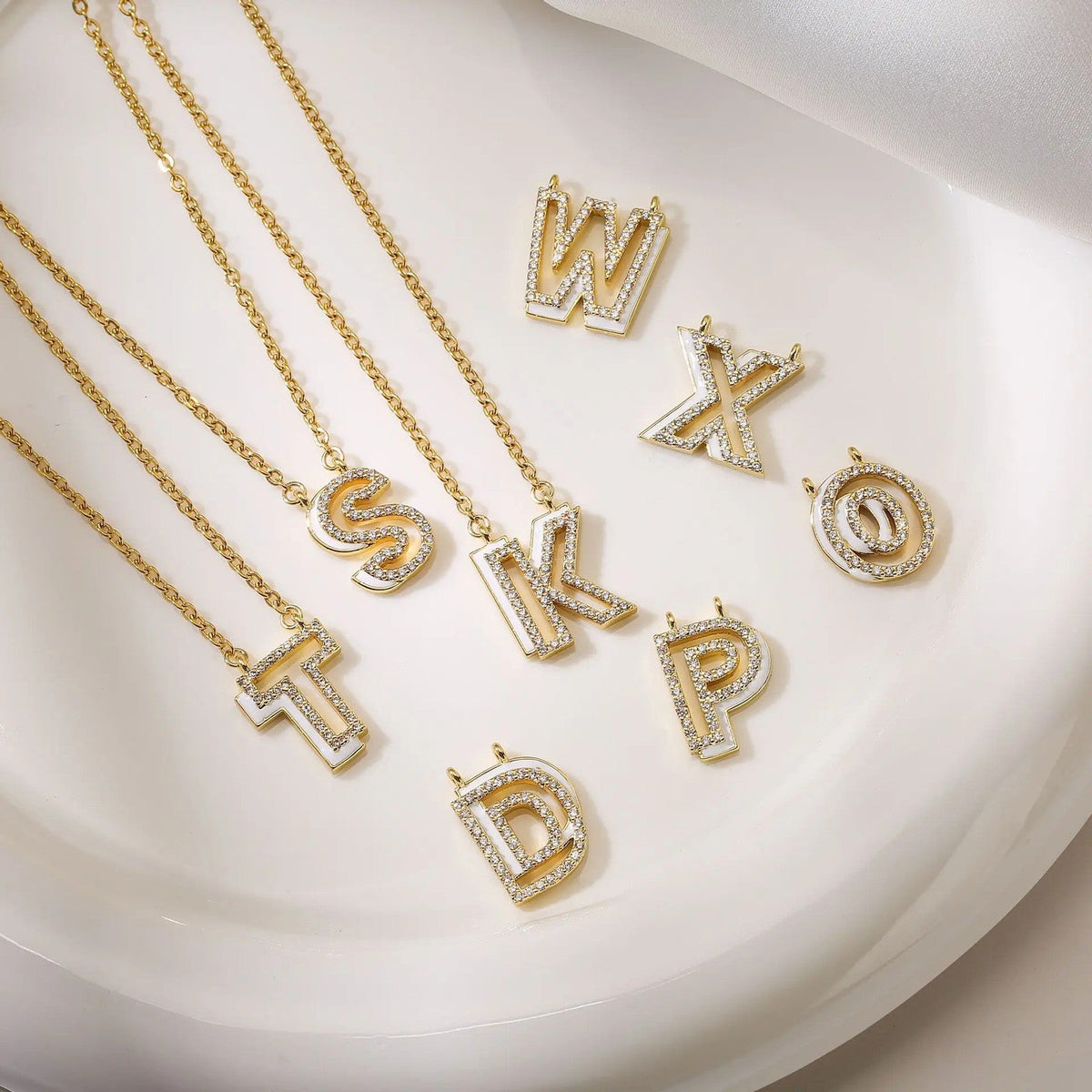 Enamel Crystal Initial Necklace