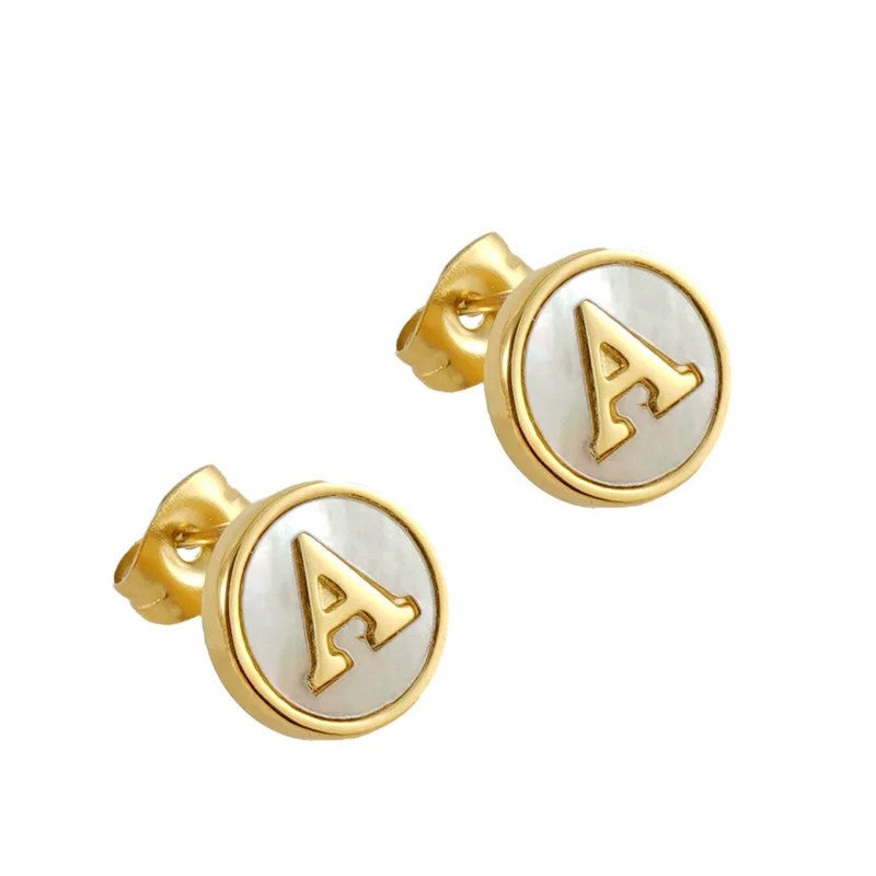 Mother of Pearl Initial Earrings