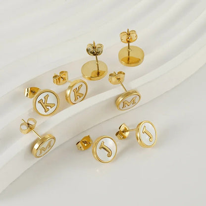 Mother of Pearl Initial Earrings