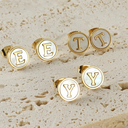 Mother of Pearl Initial Earrings
