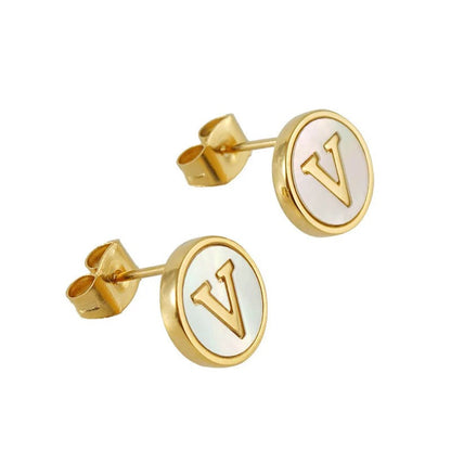 Mother of Pearl Initial Earrings