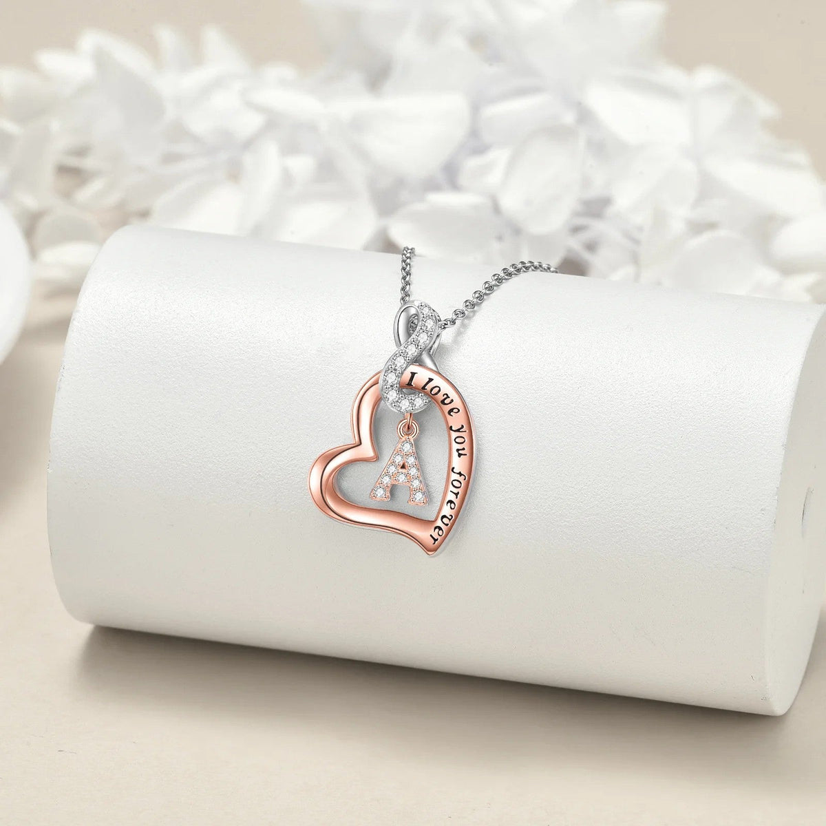 Engraved Heart Infinity Initial Necklace