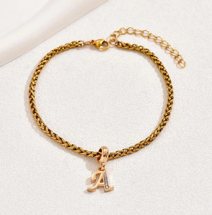 Crystal Initial Rope Chain Bracelet