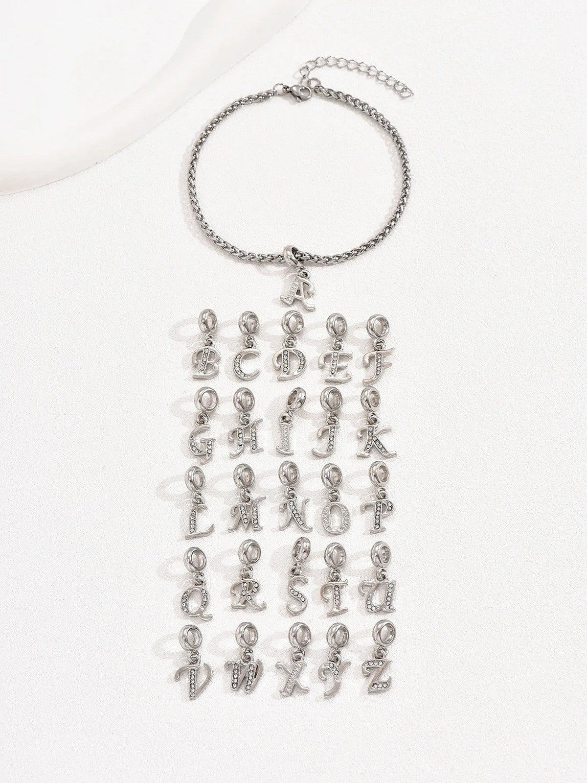 Crystal Initial Rope Chain Bracelet
