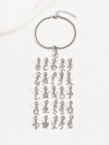 Crystal Initial Rope Chain Bracelet