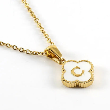 Shell Initial Clover Necklace
