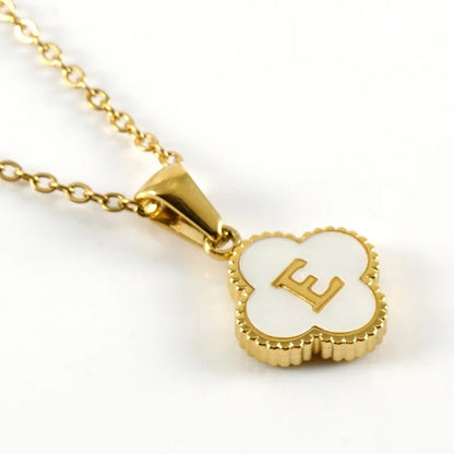 Shell Initial Clover Necklace