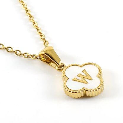 Shell Initial Clover Necklace