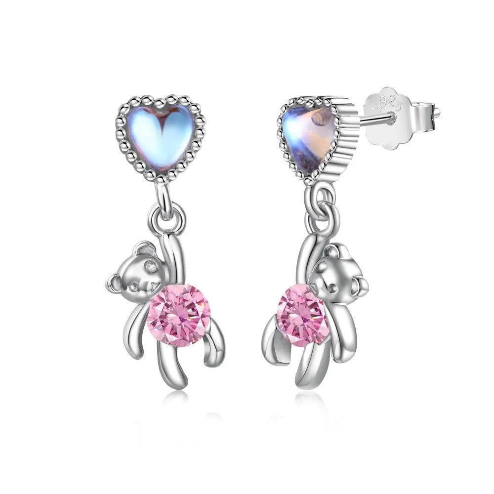 Heart & Bear Drop Earrings