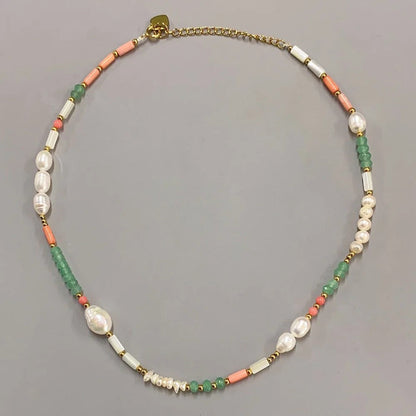 Multi-Strand Coral & Jade Beaded Necklace
