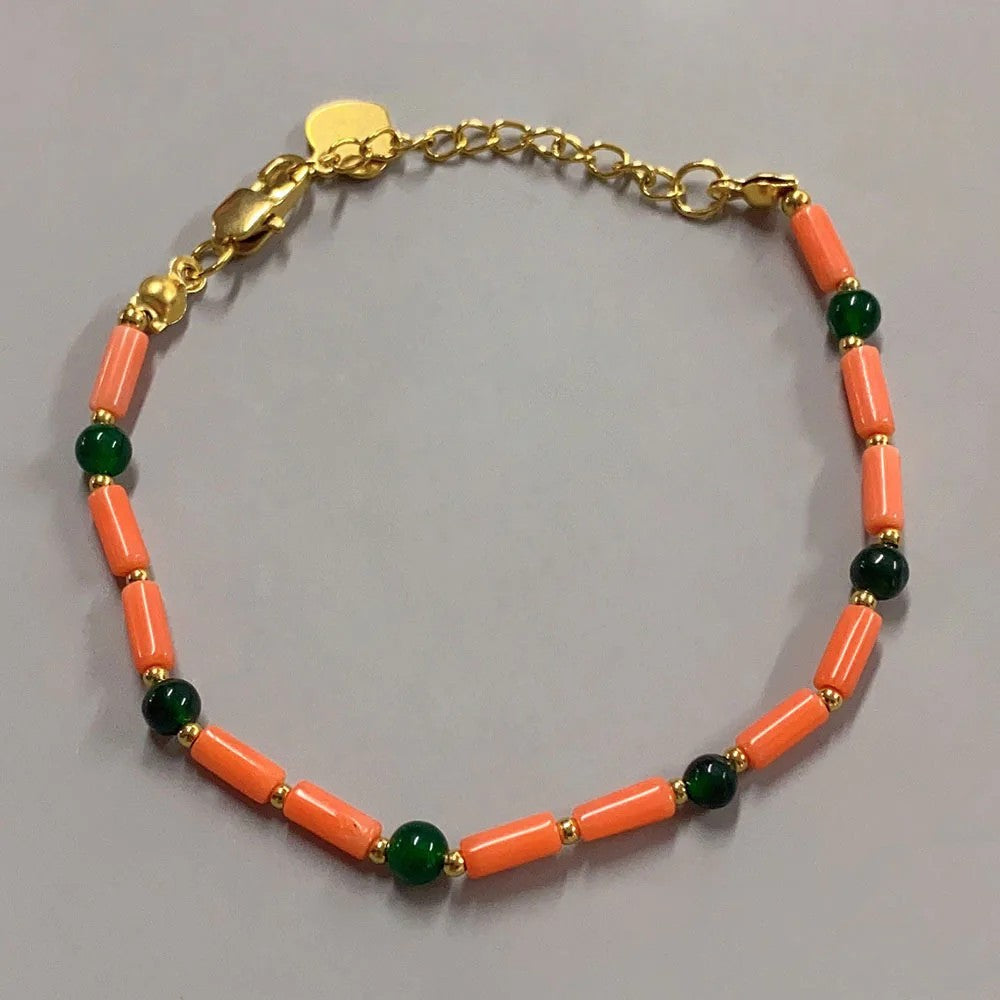 Multi-Strand Coral & Jade Beaded Necklace
