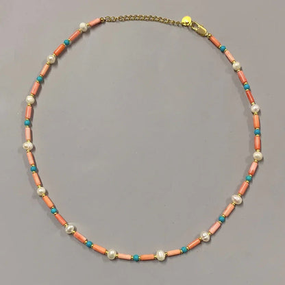 Multi-Strand Coral & Jade Beaded Necklace