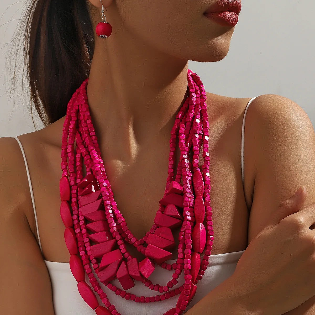 Pink Geometric Layered Necklace