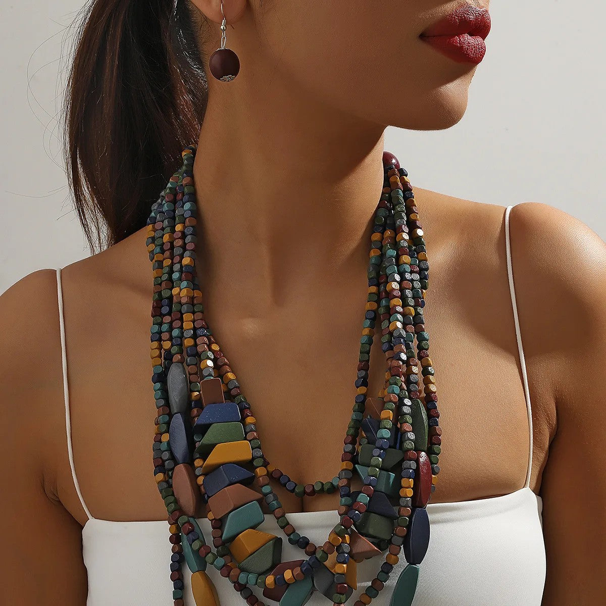 Pink Geometric Layered Necklace