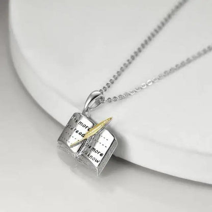 Book & Feather Pendant Necklace