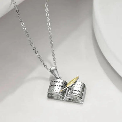 Book & Feather Pendant Necklace