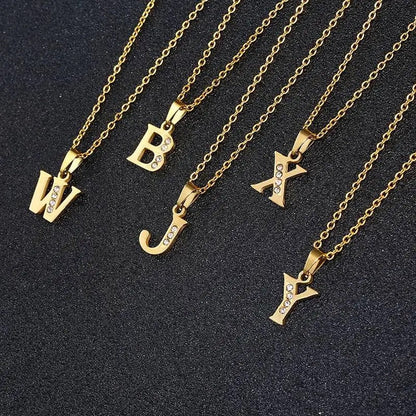 Gold Crystal Initial Letter Necklace