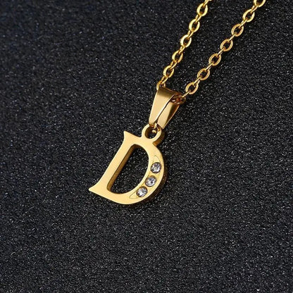 Gold Crystal Initial Letter Necklace